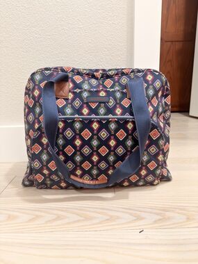 Vera Bradley Navy Quilted Tote with Multicolor Diamond Print